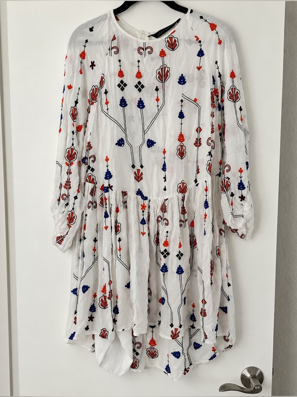 Zara White Mesh Colorful Embroidery Dress